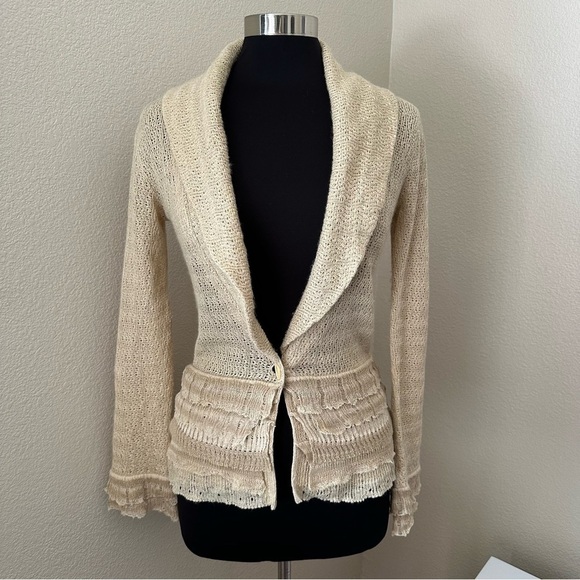 Ralph Lauren Black Label Women's Linen Silk Cashmere Wool Ruffle Knit Cardigan - Picture 1 of 11